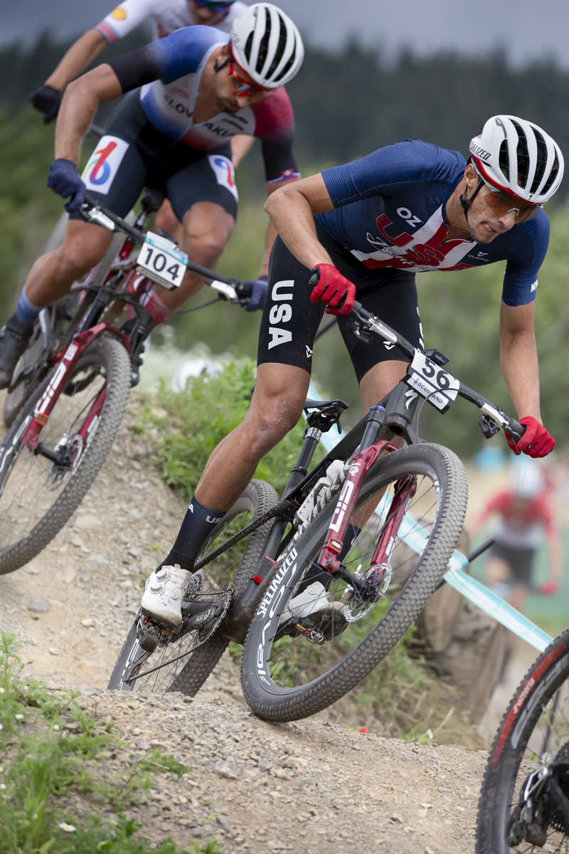 2023 UCI Cycling World Championships - Mountain Bike - Elite Men - The USA’s Christopher Blevins concentrates as he tackles the course