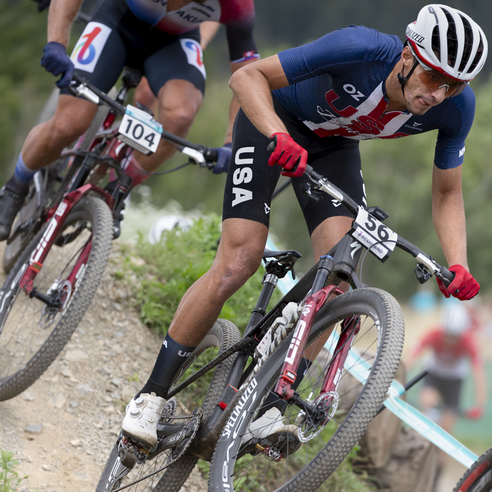 2023 UCI Cycling World Championships - Mountain Bike - Elite Men - The USA’s Christopher Blevins concentrates as he tackles the course