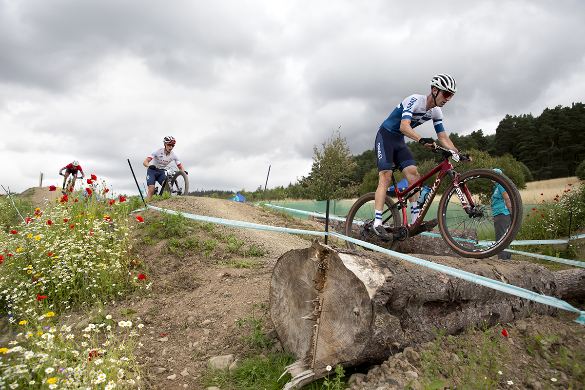 2023 UCI Cycling World Championships - Mountain Bike - Elite Men - Eitan Levi from Israel takes on a log pile