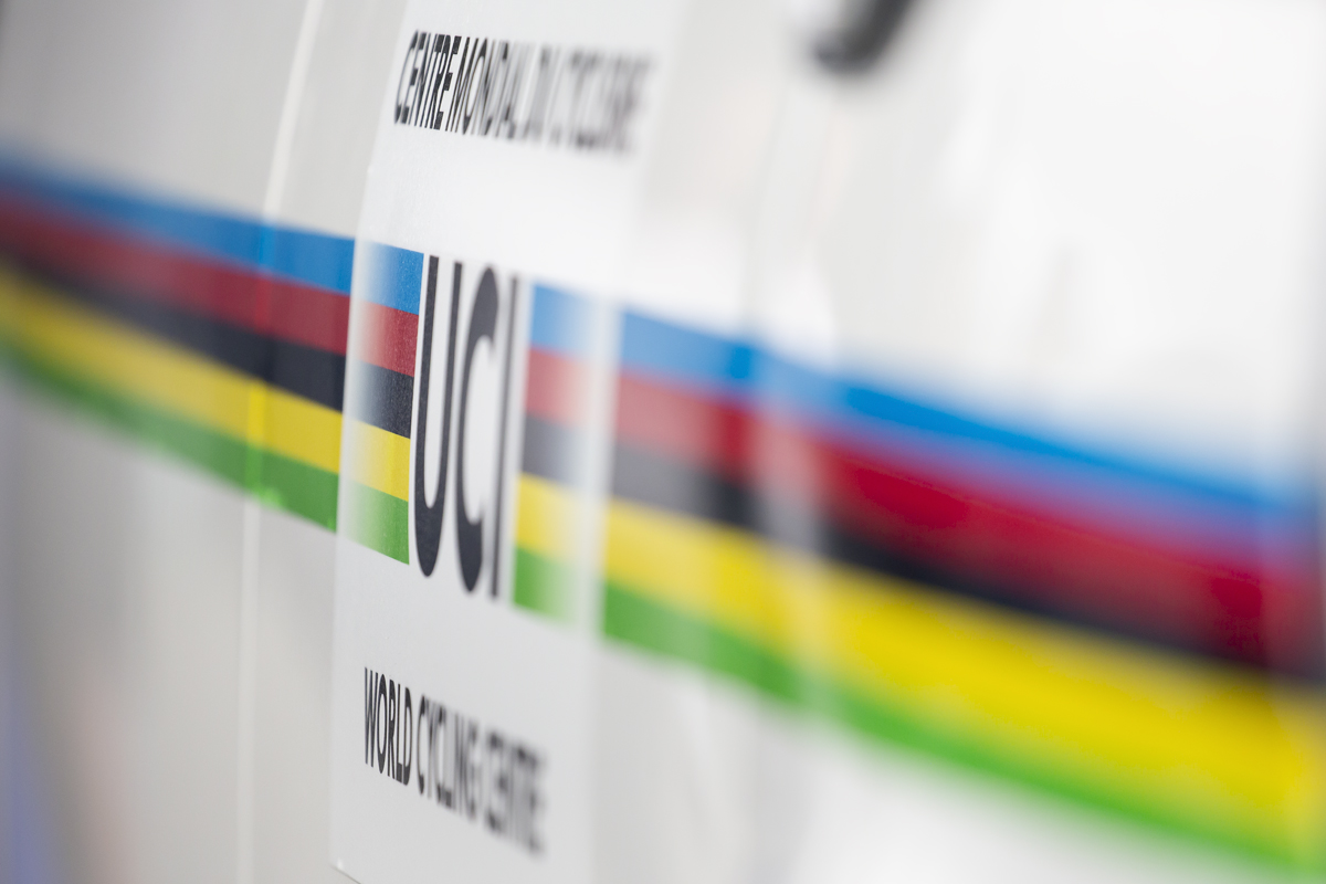 2023 UCI Cycling World Championships - Mountain Bike - Elite Men - The UCI logo is seen on the door of a car