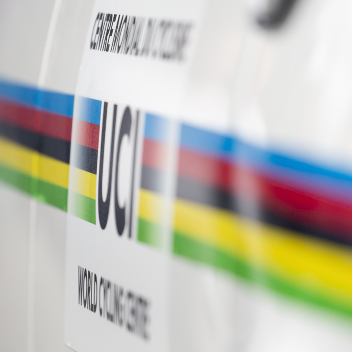 2023 UCI Cycling World Championships - Mountain Bike - Elite Men - The UCI logo is seen on the door of a car