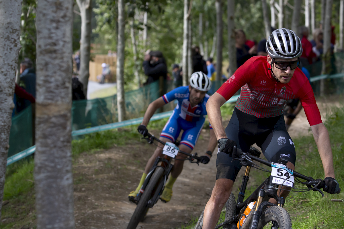 2023 UCI Cycling World Championships - Mountain Bike - Elite Men - Zsombor Palumby of Hungary rides on a woodland trail
