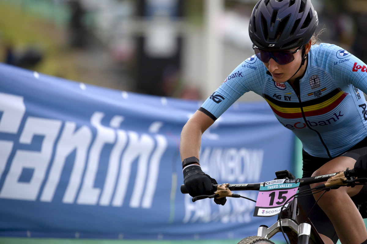 2023 UCI Cycling World Championships - Mountain Bike - Elite Women - Emeline Detilleux of Belgium takes part in the competition
