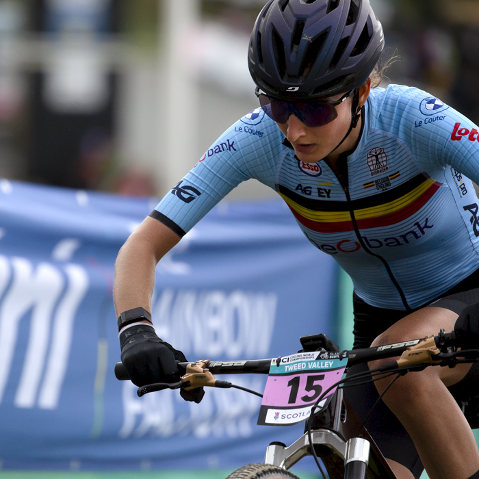 2023 UCI Cycling World Championships - Mountain Bike - Elite Women - Emeline Detilleux of Belgium takes part in the competition
