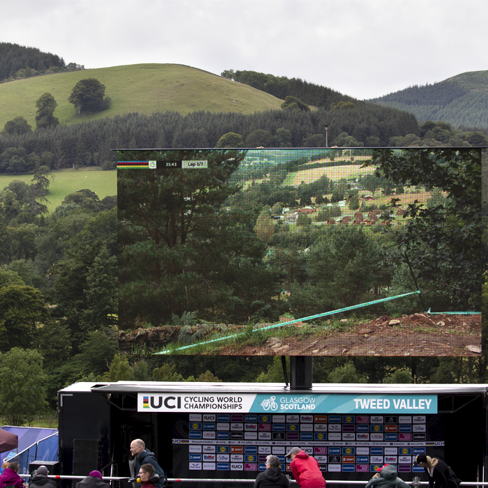 2023 UCI Cycling World Championships - Mountain Bike - Elite Women - The big screen at Glentress blends into the background