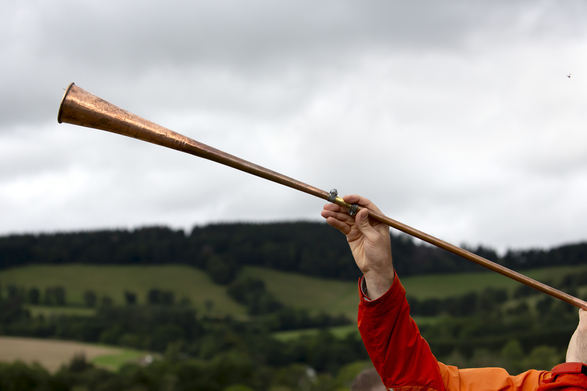 2023 UCI Cycling World Championships - Mountain Bike - Elite Women - A fan raises a copper horn to the sky