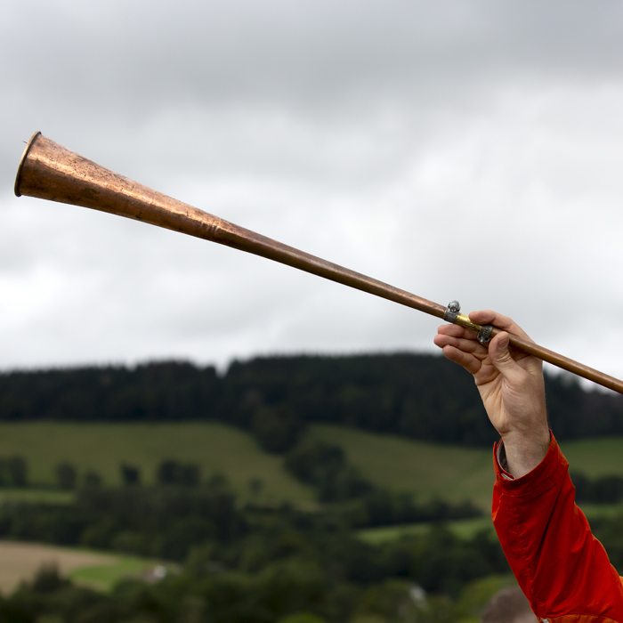 2023 UCI Cycling World Championships - Mountain Bike - Elite Women - A fan raises a copper horn to the sky