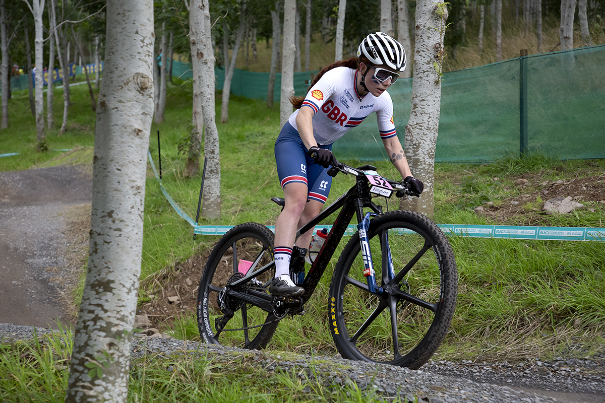 2023 UCI Cycling World Championships - Mountain Bike - Elite Women - Isla Short of Great Britain with a Saltire painted on her face during competition