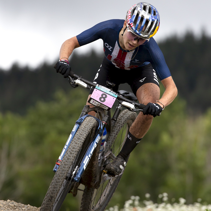 2023 UCI Cycling World Championships - Mountain Bike - Elite Women - Kate Courtney of USA takes part in the race