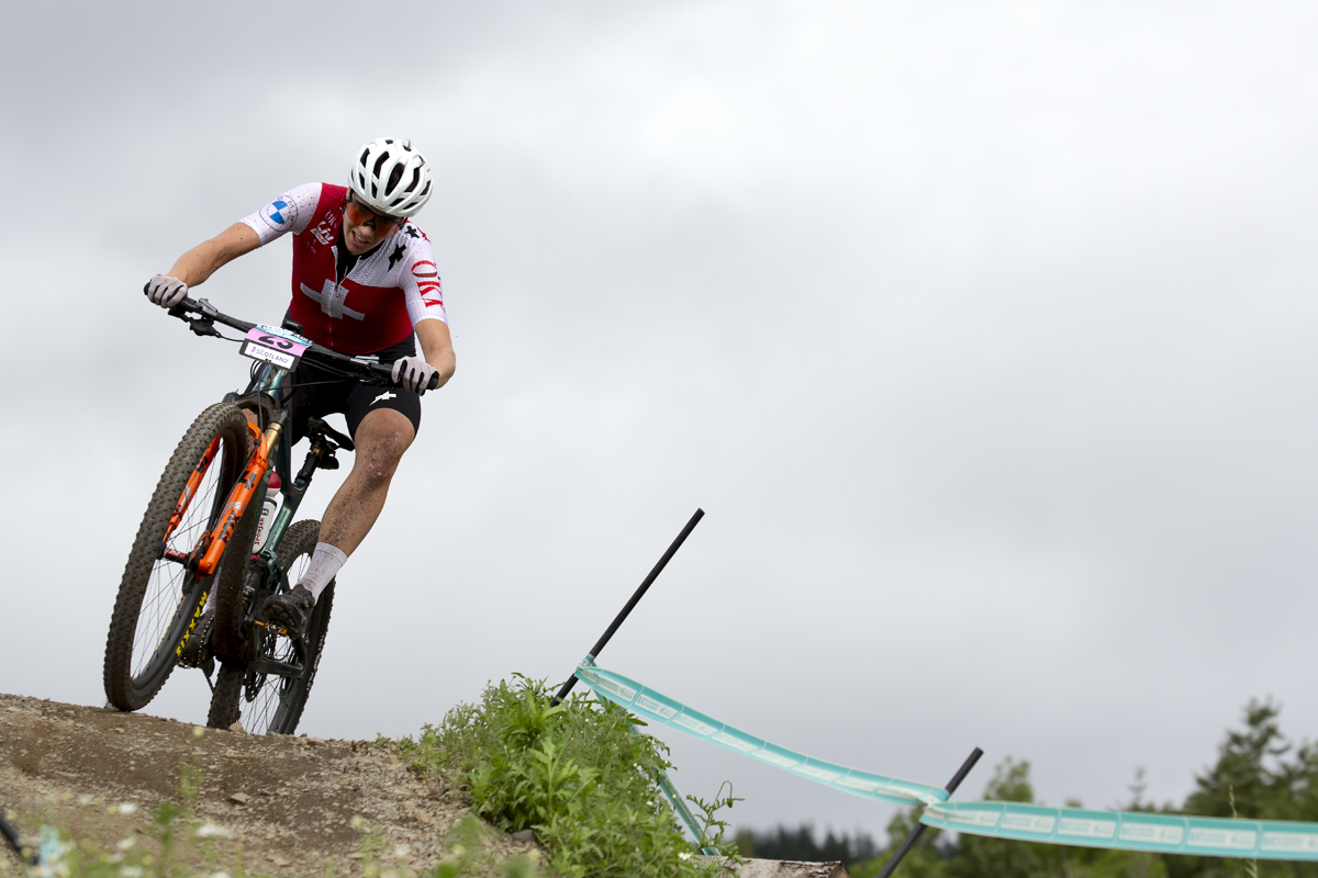 2023 UCI Cycling World Championships - Mountain Bike - Elite Women - Swiss rider Linda Indergand tops a hill