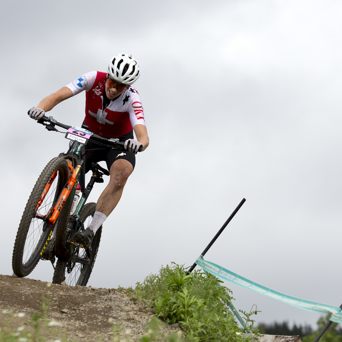 2023 UCI Cycling World Championships - Mountain Bike - Elite Women - Swiss rider Linda Indergand tops a hill