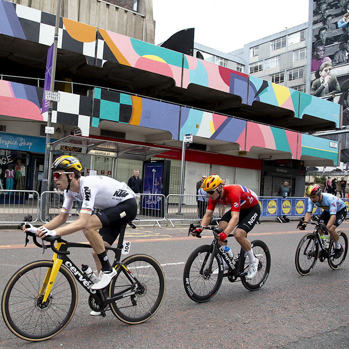 2023 UCI Cycling World Championships - Road Race - Elite Men - Michel Hessmann of Germany leads a group down George Street