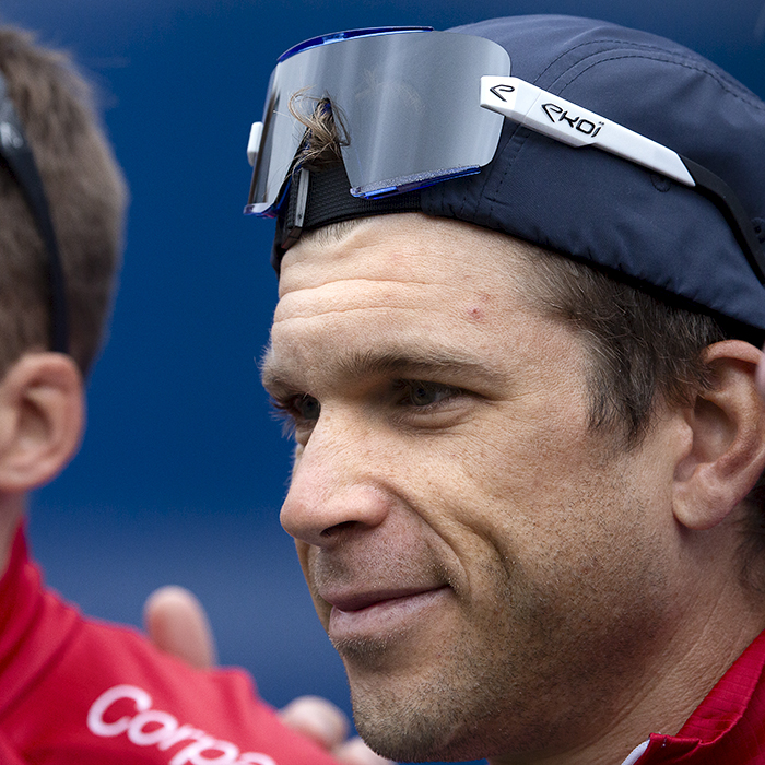 2023 UCI Cycling World Championships - Road Race - Elite Men - Canada’s Guillaume Boivin with his cap on backwards and sunglasses on his head before the start of the race