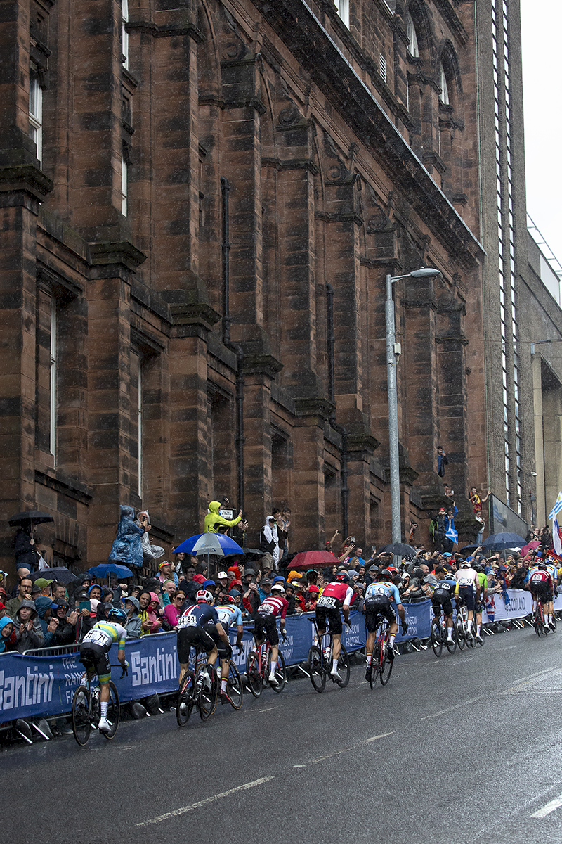 2023 UCI Cycling World Championships - Road Race - Elite Men - The race from behind as the riders climb Montrose Street