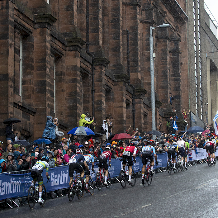 2023 UCI Cycling World Championships - Road Race - Elite Men - The race from behind as the riders climb Montrose Street