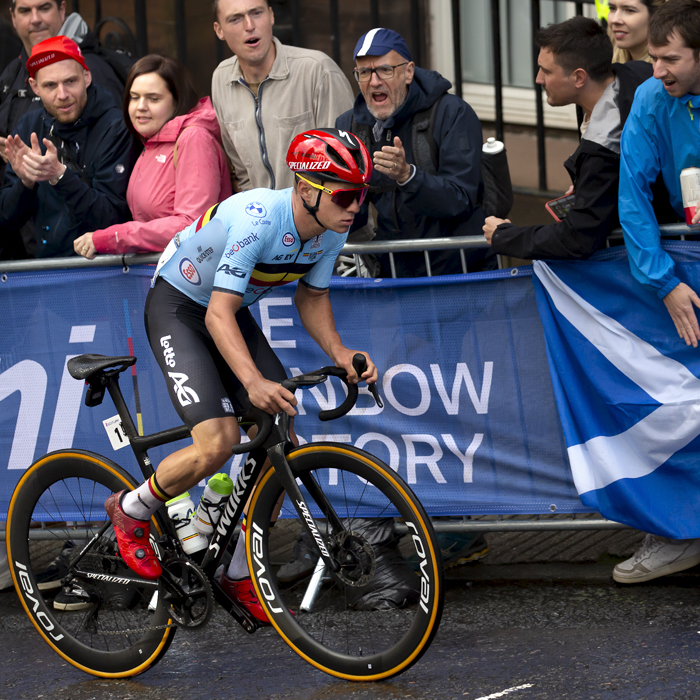 2023 UCI Cycling World Championships - Road Race - Elite Men - Belgium’s Remco Evenepoel is applauded by fans as he climbs Montrose Street