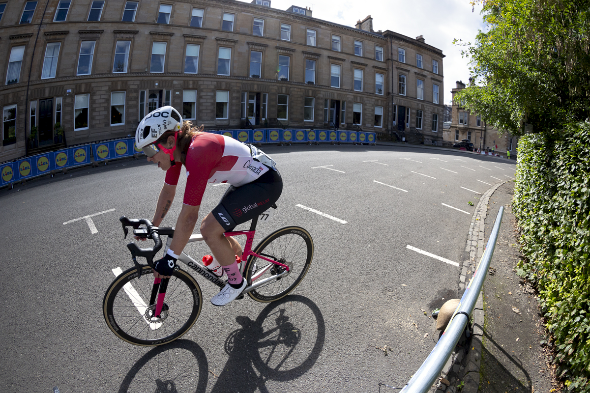 2023 UCI Cycling World Championships - Road Race - Elite Women - Canada’s Alison Jackson cycles past a sandstone crescent of Georgian buildings