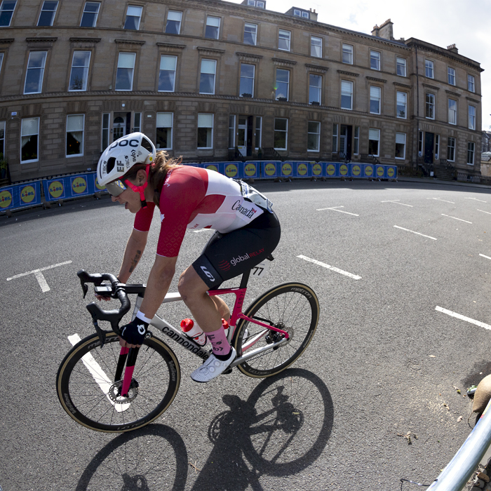 2023 UCI Cycling World Championships - Road Race - Elite Women - Canada’s Alison Jackson cycles past a sandstone crescent of Georgian buildings