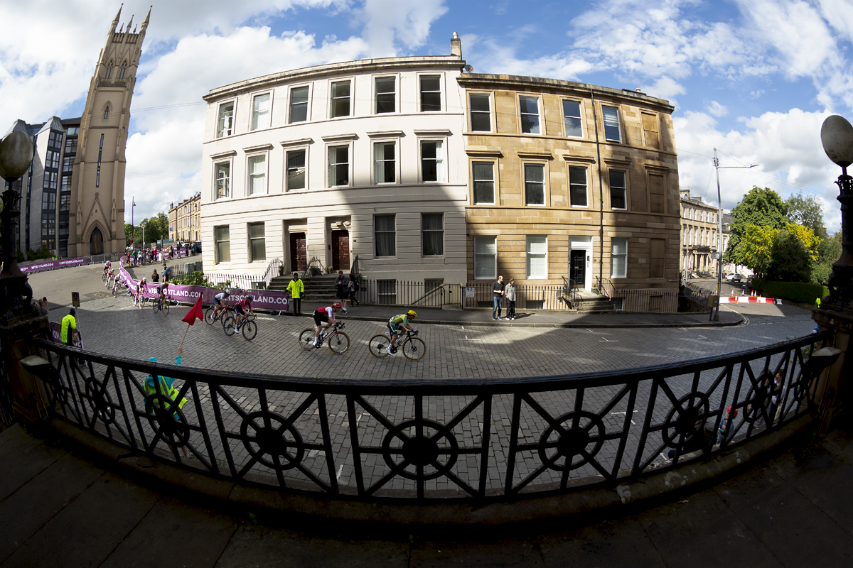 2023 UCI Cycling World Championships - Road Race - Elite Women - The race descends Lynedoch Street past grand stone buildings