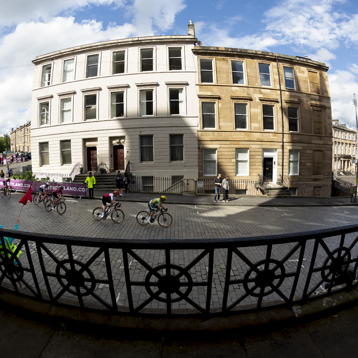 2023 UCI Cycling World Championships - Road Race - Elite Women - The race descends Lynedoch Street past grand stone buildings