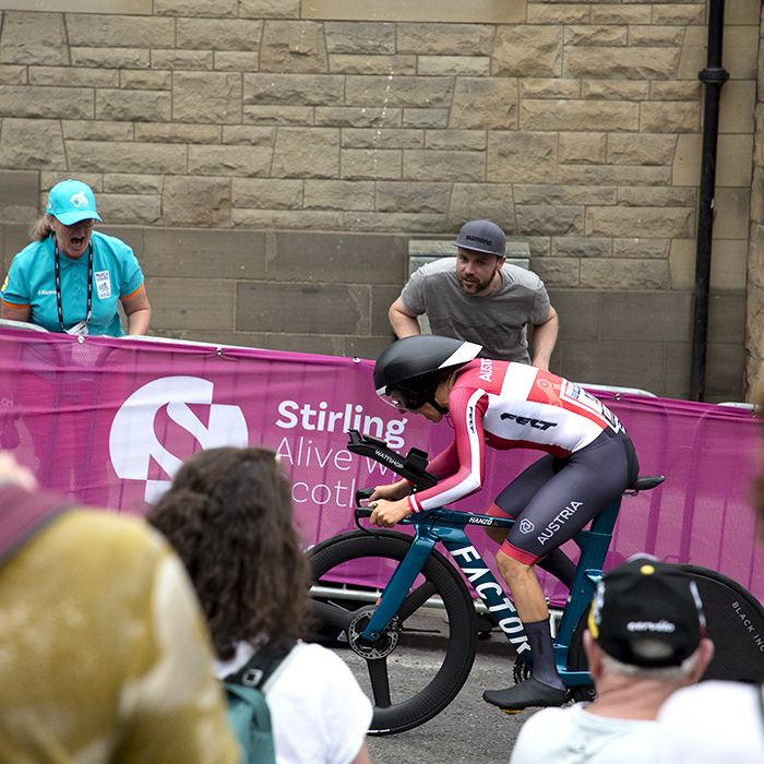 2023 UCI Cycling World Championships - Time Trial - Elite Women - Austria’s Anna Kiesenhofer is framed by fans as she rides up the final climb in Stirling