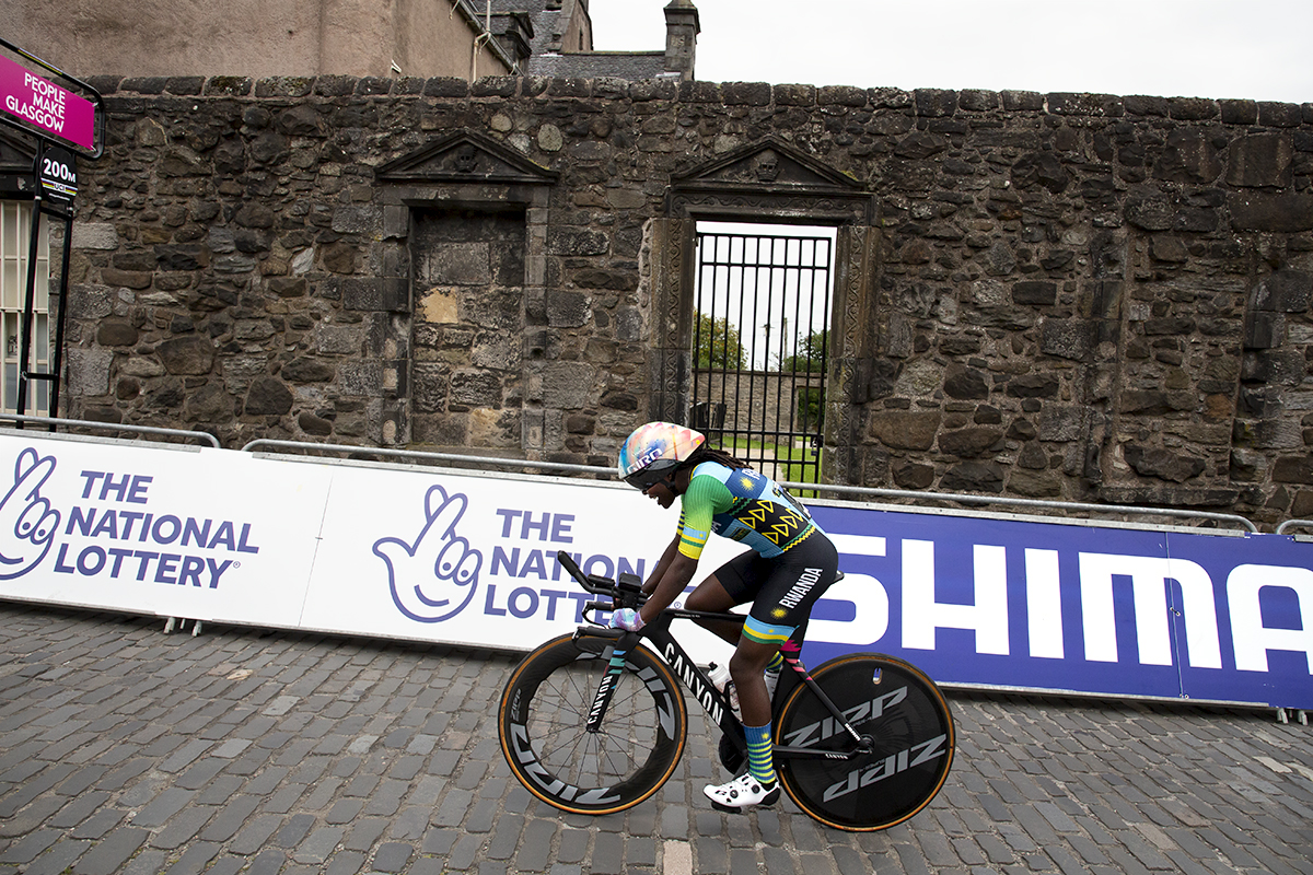 2023 UCI Cycling World Championships - Time Trial - Elite Women - Diane Ingabire of Rwanda climbs the cobbles towards the finish