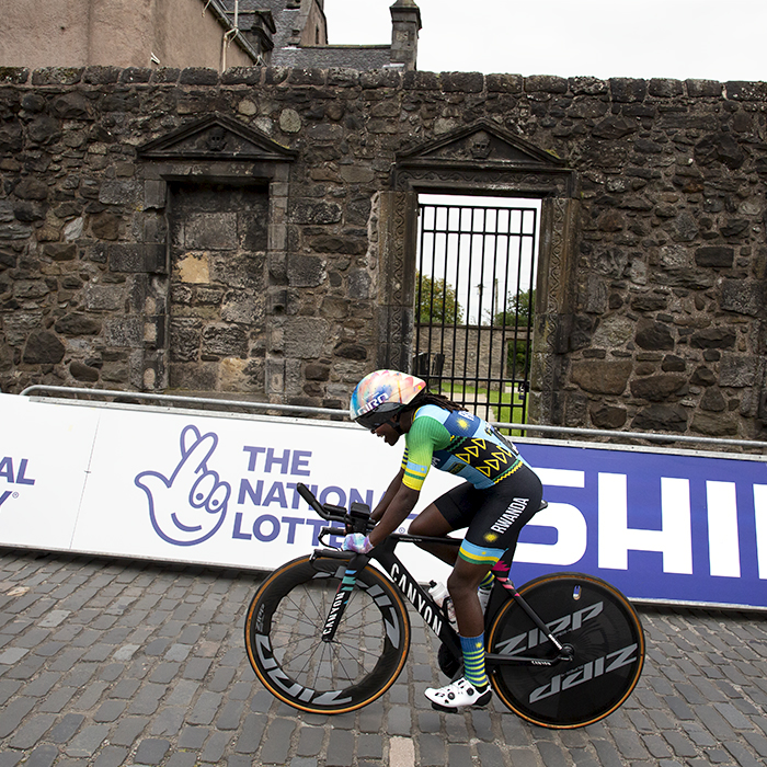 2023 UCI Cycling World Championships - Time Trial - Elite Women - Diane Ingabire of Rwanda climbs the cobbles towards the finish