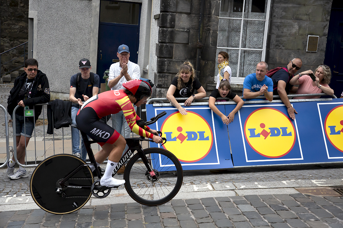 2023 UCI Cycling World Championships - Time Trial - Elite Women - Fans cheer on Elena Petrova of North Macdeonia