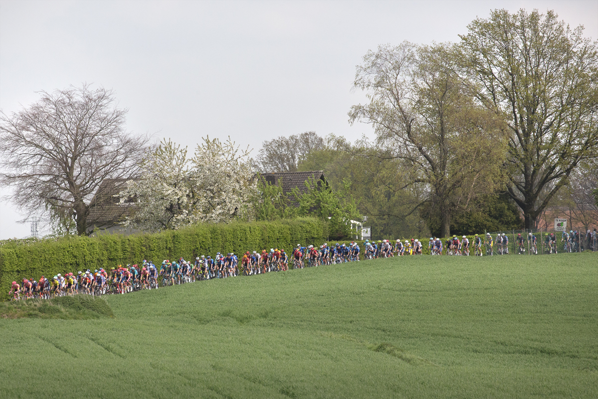 Amstel Gold Race 2024 - The peloton is strung out on Heugdenweg
