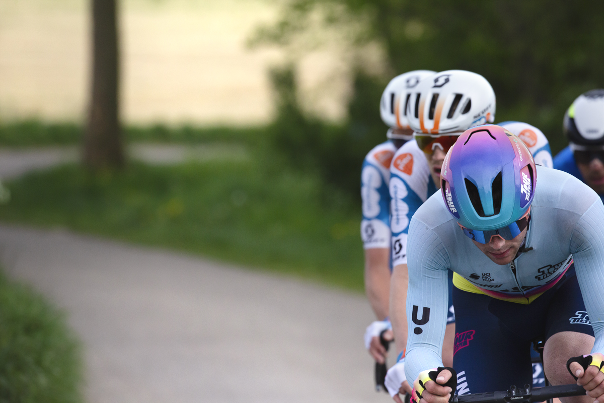Amstel Gold Race 2024 - Zeb Kyffin leading a small group of riders