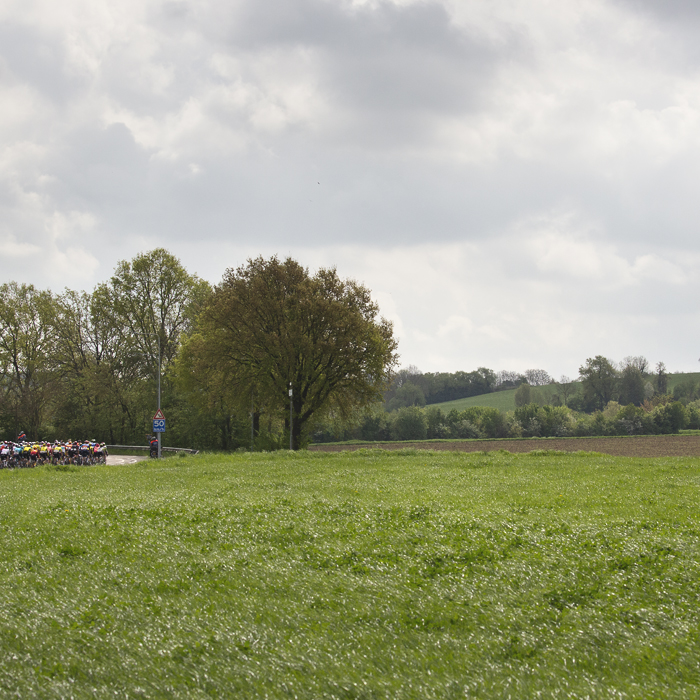 Amstel Gold Race 2024 - The riders across a grassy field and ope countryside near Voerendaal