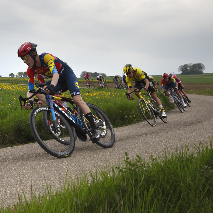 Amstel Gold Race 2025 - Mattias Skjelmose & Tiesj Benoot bank a corner in pursuit of the race lead