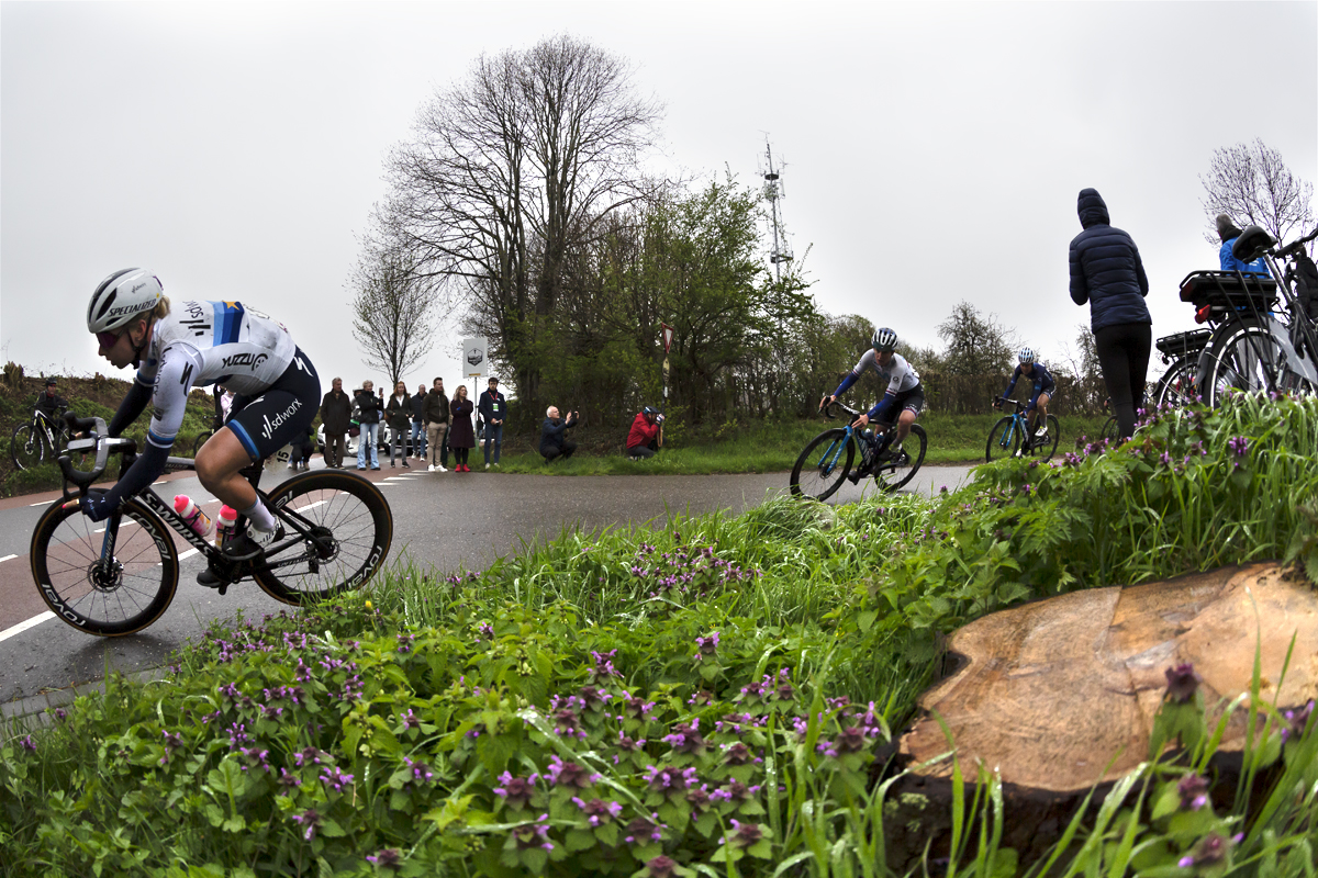 Amstel Gold Race Ladies Edition 2023 - European Champion and Team SD Worx rider Lorena Wiebes leads the race off Scheumerweg