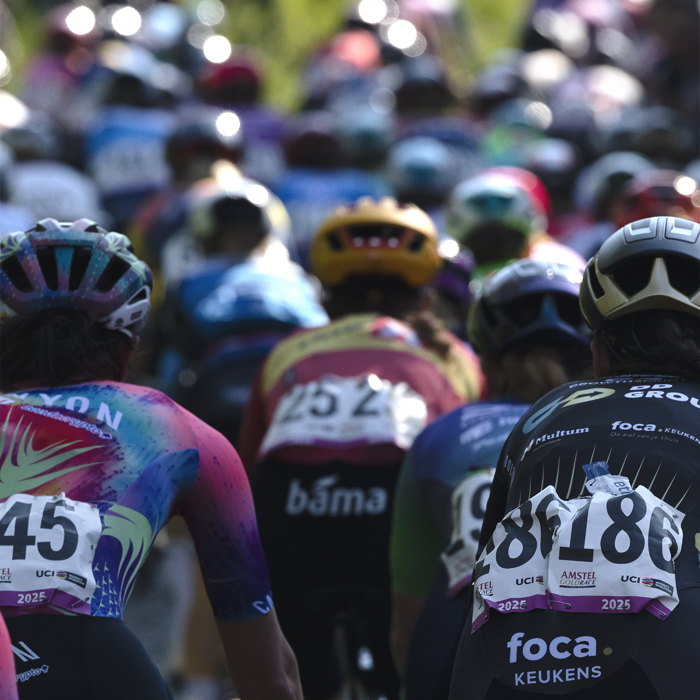 Amstel Gold Race Ladies Edition 2025 - A close up of the back of the riders as they tackle Maasberg
