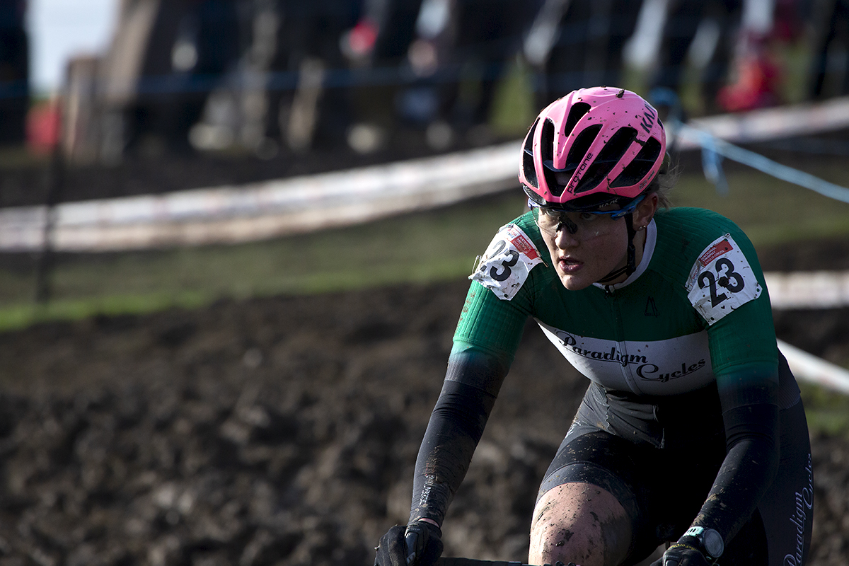 British National Cyclo-Cross Championships 2023 - A close up of Cecilia Hime as she tackles the muddy course