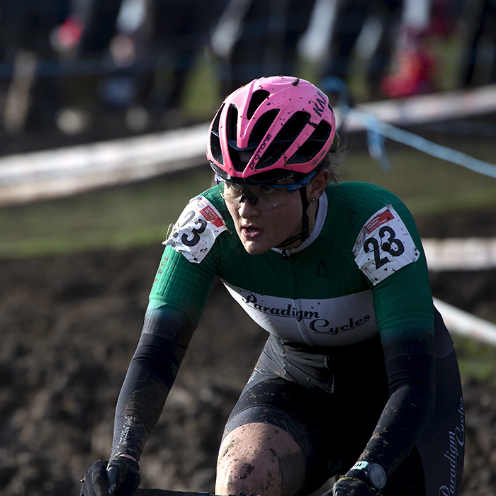 British National Cyclo-Cross Championships 2023 - A close up of Cecilia Hime as she tackles the muddy course