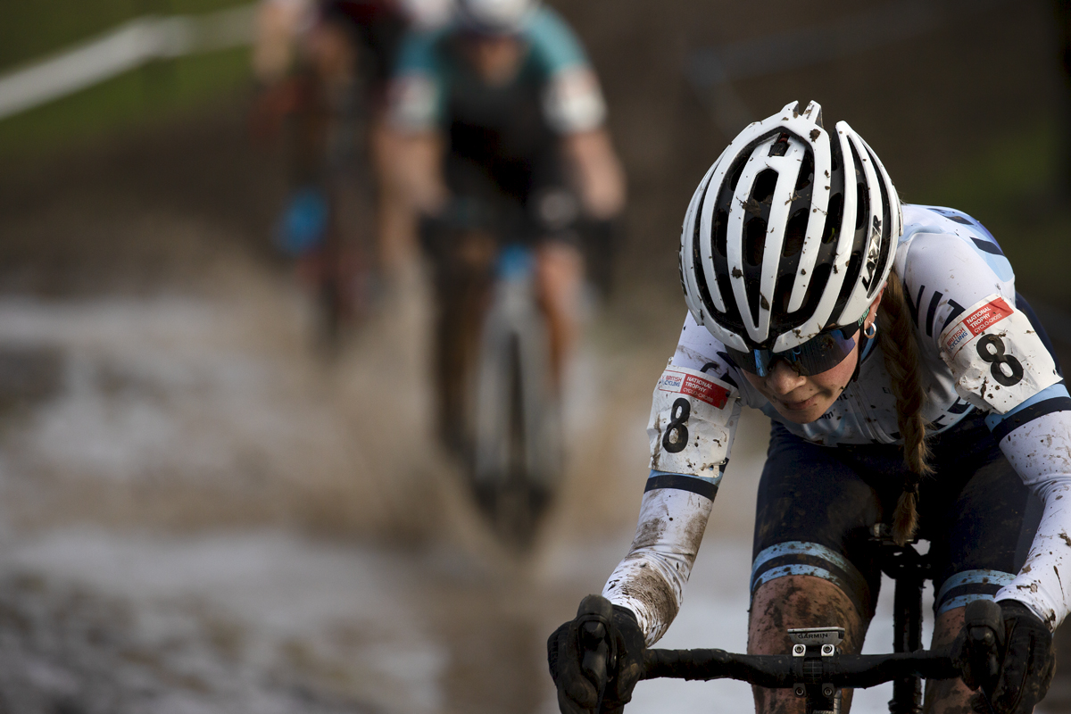 British National Cyclo-Cross Championships 2023 - Elena Day puts her head down and pushes on throught the water