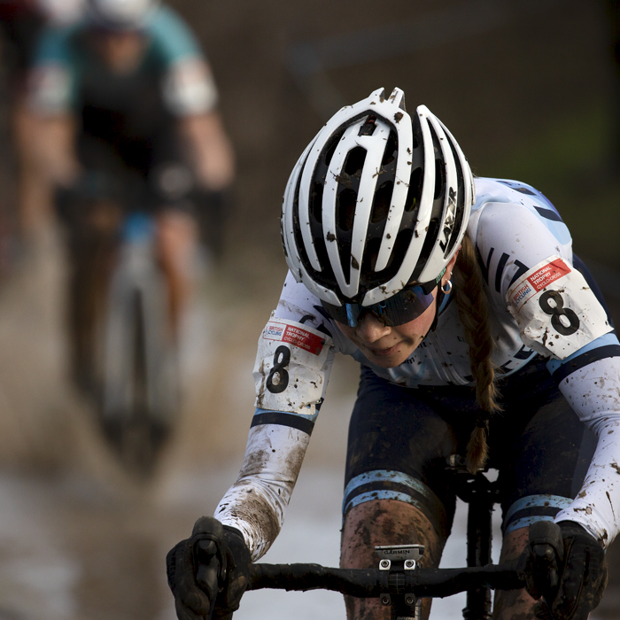 British National Cyclo-Cross Championships 2023 - Elena Day puts her head down and pushes on throught the water