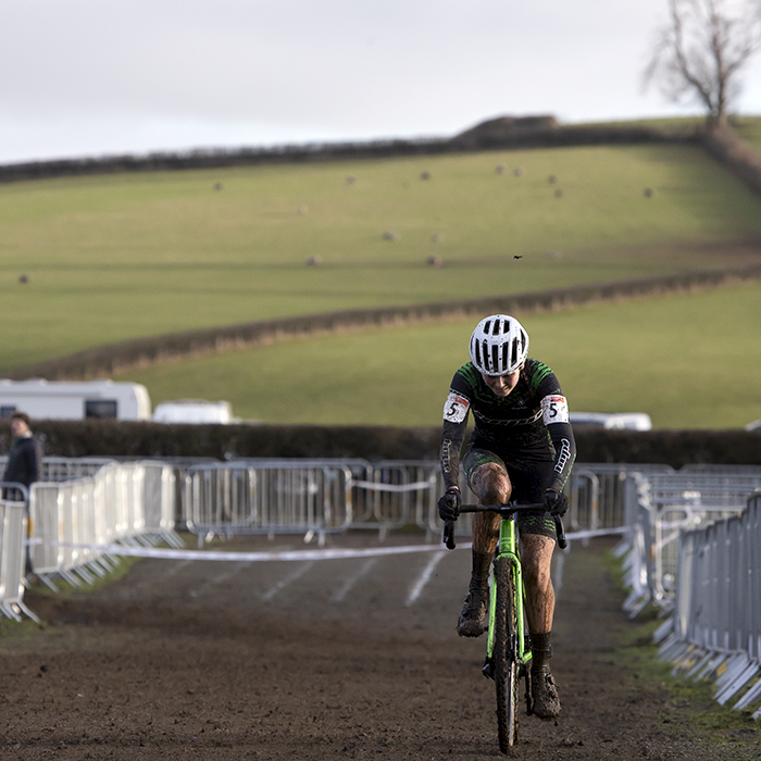 British National Cyclo-Cross Championships 2023 - Ella Maclean Howell rides down the finish straight with countryside in the background