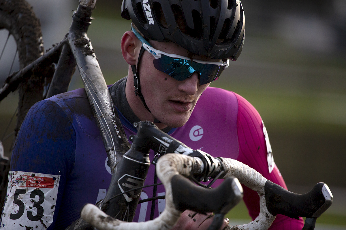 British National Cyclo-Cross Championships 2023 - Fletcher Adams carries his bike