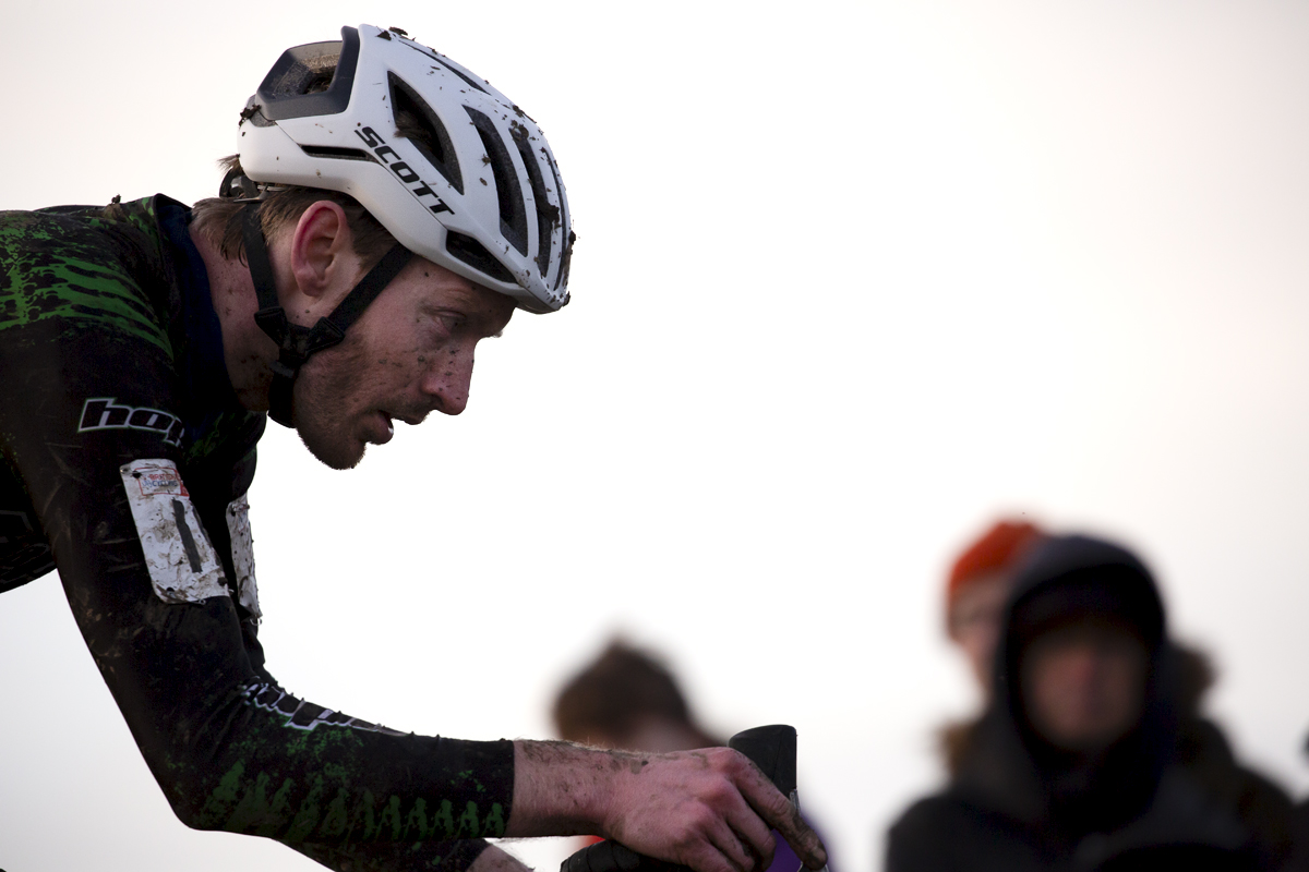 British National Cyclo-Cross Championships 2023 - Grant Ferguson seen from the side as he tackles the course