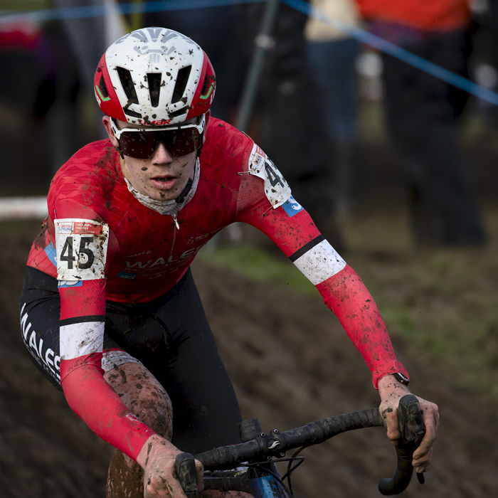 British National Cyclo-Cross Championships 2023 - Spencer Davies rides through deep muddy ruts on the course