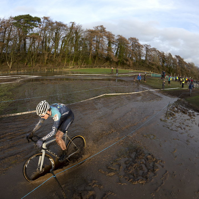 British National Cyclo-Cross Championships 2023 - Tom Couzens rides through deep mud on the course