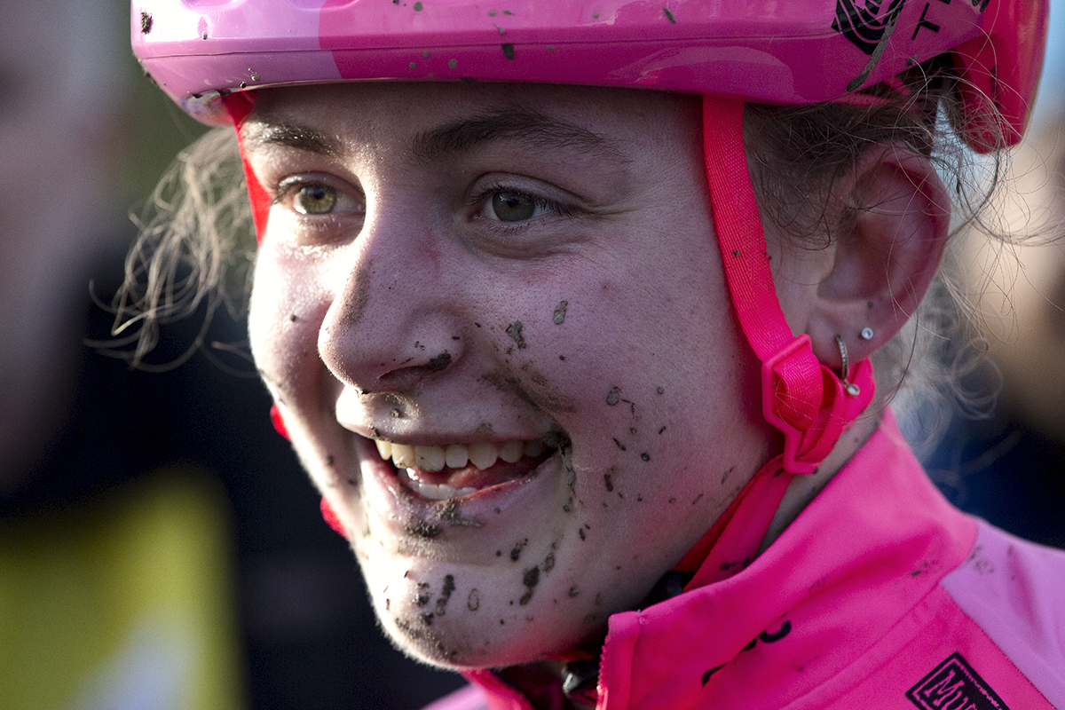 British National Cyclo-Cross Championships 2023 - Close up Zoe Bäckstedt as she smiles after winning the race