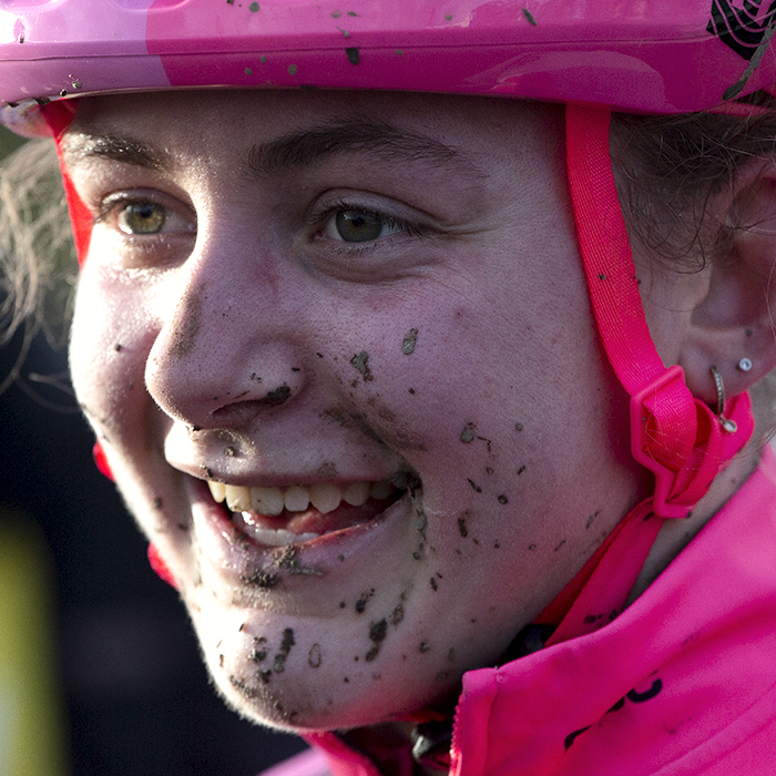 British National Cyclo-Cross Championships 2023 - Close up Zoe Bäckstedt as she smiles after winning the race