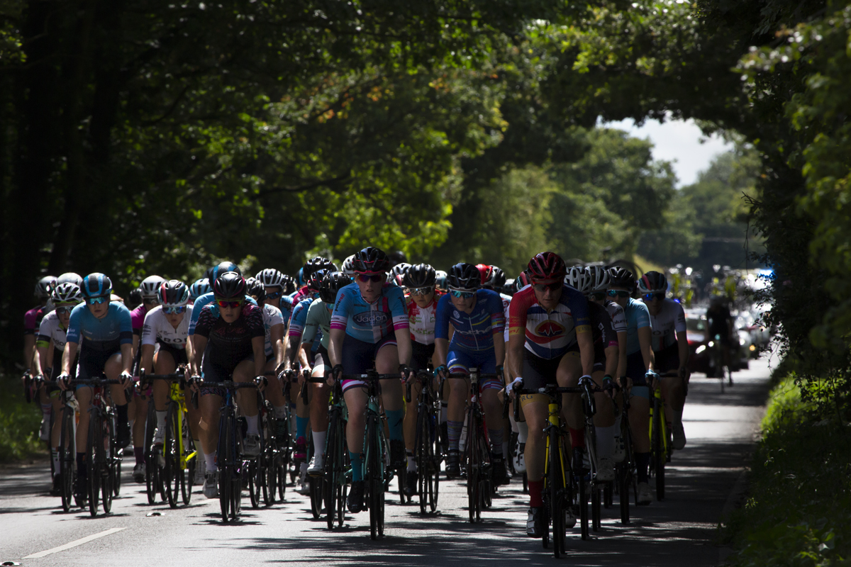 British National Road Championships 2019 - The women’s race passes down hedge lined roads