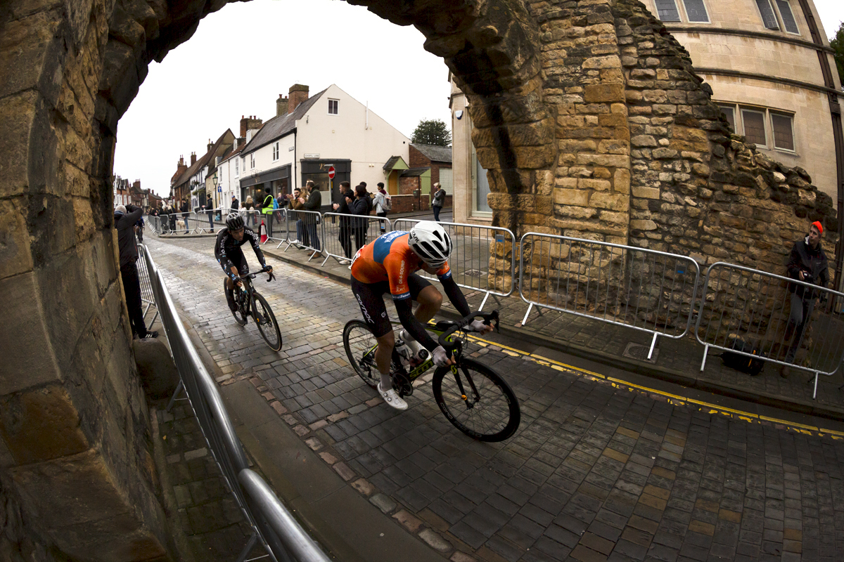 British National Road Championships 2021 - Men’s Road Race - the race passes under Newport Arch