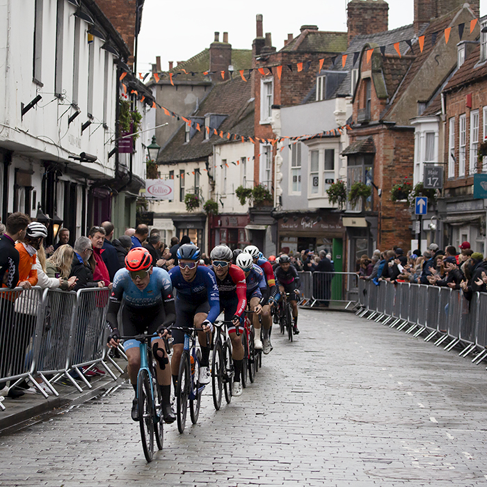 British National Road Championships 2021 - Men’s Road Race - Fans line the road side as the race passes through a shopping street