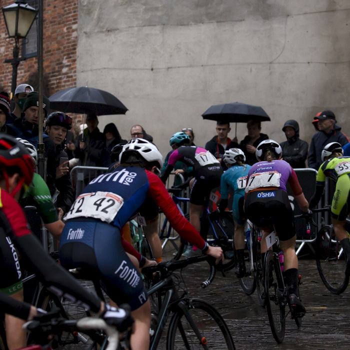 British National Road Championships 2021 - Women’s Road Race - Fans shelter under umbrellas as the race passes by