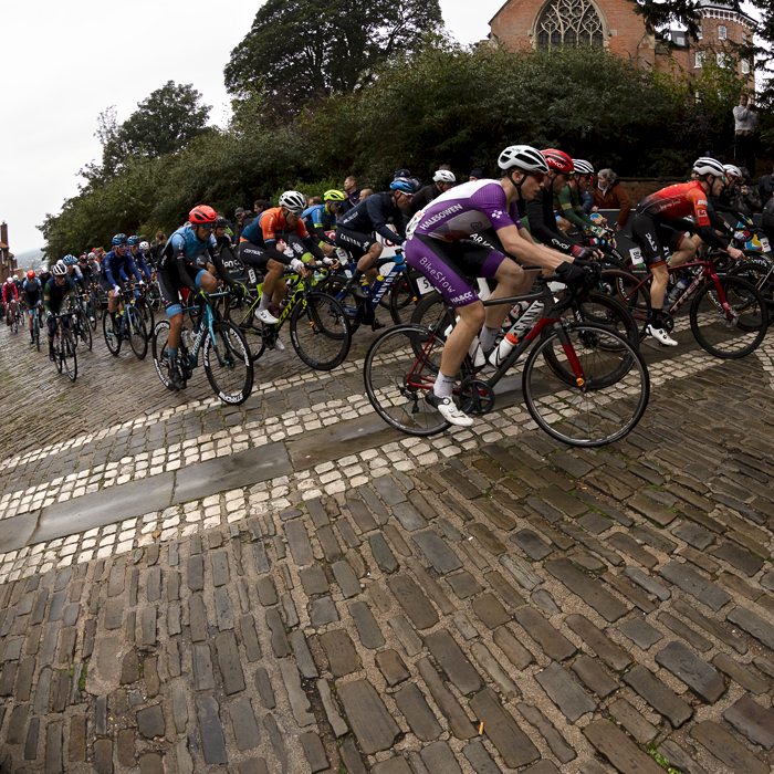 British National Road Championships 2021 - Men’s Road Race - The peloton at the top of Michaelgate